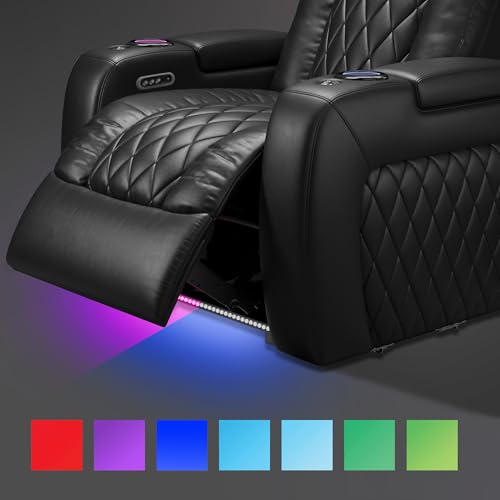 Valencia Tuscany Home Theater Seat - Nappa Leather Power Recliner with Cool Gel Memory Foam, USB-C/USB-A Charging, RGB LED Lights, Adjustable Lumbar & Headrest (Row of 2, Black)