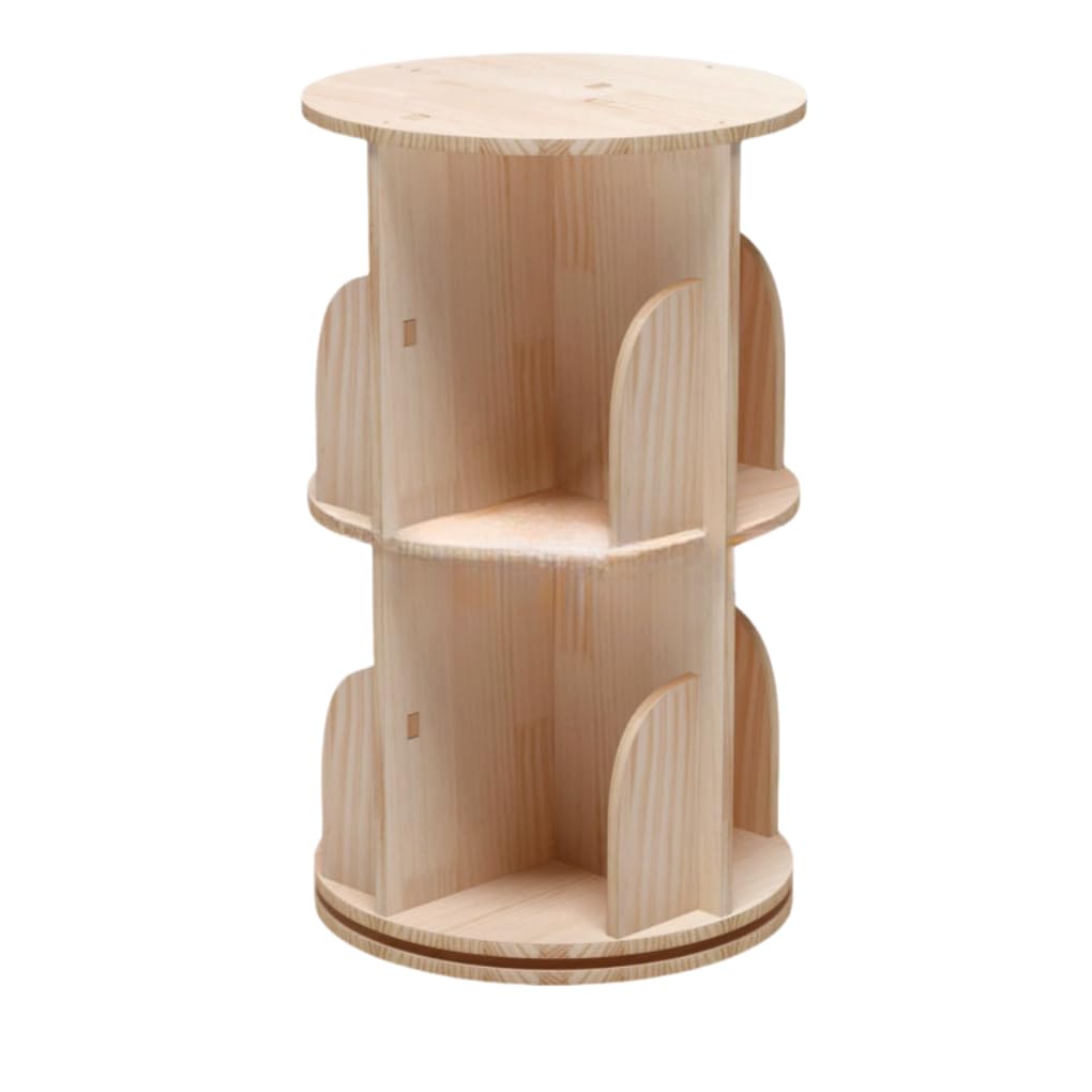 TidyEasy 2 Tier Rotating Bookshelf, 360° Display Floor Standing Bookcase, Rotating Bookshelf for Kids & Adults, Spinning Bookshelf Tower for Classroom Bedroom Living Room TidyEasy