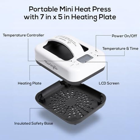 Makerflo Mini Heat Press Machine 7 x 5 Inch – Portable Digital LCD Small Heat Press with Ceramic Heating Plate, Auto Shut Off, Dual Voltage, Ideal for Sublimation & Heat Transfer Projects makerflo