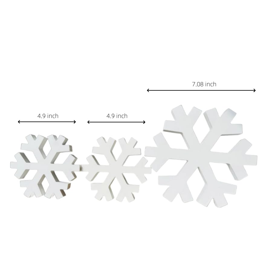 3pc Wood Snowflakes Christmas Decorations, Standing White Wooden Snowflakes Ornaments Winter Wonderland Decor, WellPainted Christmas Table Decor,Sturdy Large Snowflake Decor for Home Kitchen Fireplace