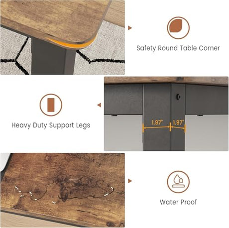dainslef 71 Inch Industrial Dining Table, Large Rectangle Kitchen Table with Metal Legs, Round Corners, Wooden Conference Tables Writing Desk for Dining Room, Living Room, Retro Brown dainslef