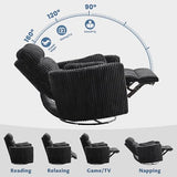 GRAINELL Oversize Power Swivel Recliner, 40in Wide Electric Glider Rocking Chair with Headrest Adjustment, USB Port, 270° Swivel, Rock 30° – for Living Room, Nursery, Black (5" 7' to 6" 1' Height)