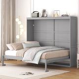 MERITLINE Queen Horizontal Murphy Chest Bed,Wood Folding Grey Murphy Chest Bed Cabinet for Adults No Box Spring Needed MERITLINE