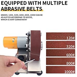 NuoDunco 3-In-1 Mini Belt Sander - Electric Bench Grinder Sanding Machine, 7 Adjustable Speed Table Polisher Buffer Handcraft System for Metal Wood DIY Craft Jewelry Stained Glass (Plus Kit) NuoDunco