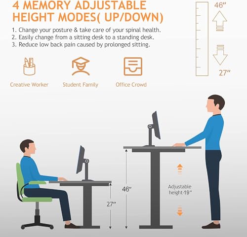 Legooin Electric Standing Desk, 55x24in Adjustable Height Computer Desk with Wheels, Sit-Stand Desk with Charging Station, 2 USB Ports, 3 Power Outlets, Spacious Workstation for Home Office(Black) Legooin