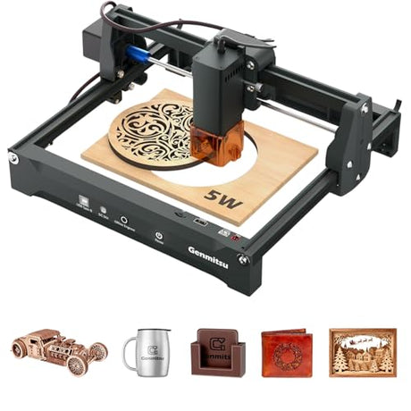Genmitsu Laser Engraver Kortek 5W 5000mW, Desktop Laser Cutter, ±0.01mm High Precision, Wireless APP Supported, Portable Laser Engraving Machine for DIY Wood Acrylic Leather Metal Fiber, Safety Class1 Genmitsu
