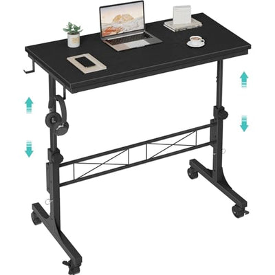 WINAZ Small Portable Rolling Standing Desk - 32 Inch Adjustable Height Mobile Teacher Podium on Wheels for Classroom, Stand Up Desks for Treadmill Walking Pad, Couch Sofa Side Laptop Table, Black