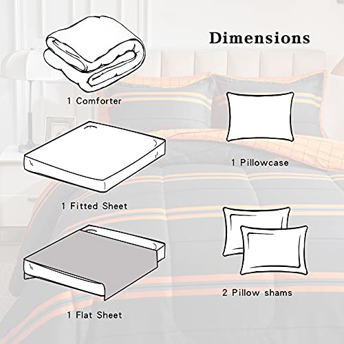 Flysheep Boho Striped Halloween Bed in a Bag 6 Pieces Twin Size, Ombre Bright Orange Stripes on Black Comforter Sheet Set (1 Comforter, 1 Flat Sheet, 1 Fitted Sheet, 2 Pillow Shams, 1 Pillowcase) Flysheep