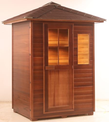 Canadian Red Cedar 2 to 3 Person Traditional Steam Outdoor Sauna SPA, Waterproof Shingled Roof, 6KW Heater Upgrade, LED Lights. - WoodArtSupply