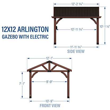 Backyard Discovery Arlington 12x12 All Cedar Gazebo, Walnut, Insulated Steel Roof, Water Resistant, Wind Resistant up to 100 MPH, Withstand 7,886 lbs - WoodArtSupply