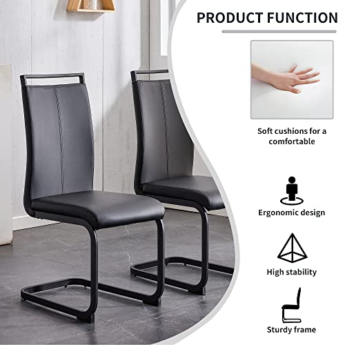 Ebullient Glass Dining Table Set for 6, Modern Dining Table Set for 6, Tempered Glass Tabletop with Black MDF Trapezoid Legs, Rectangle Kitchen Table with 6 Faux Leather Chairs for Home, Apartment Ebullient