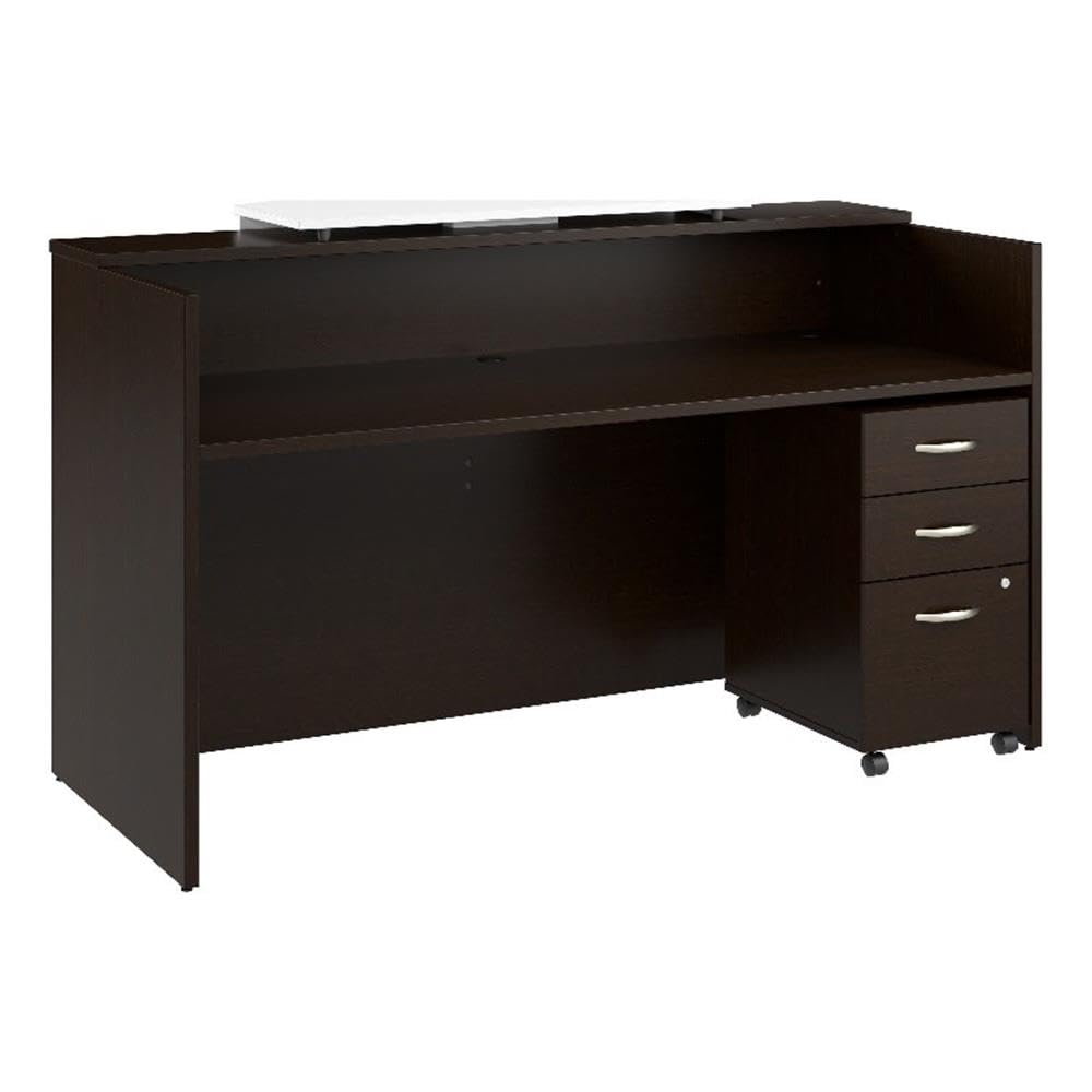 Bush Business Furniture Arrive 72W x 30D Reception Desk with Counter and Mobile File Cabinet in Mocha Cherry Bush Furniture