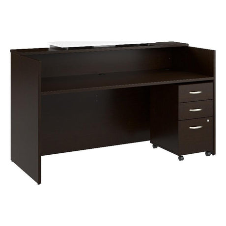 Bush Business Furniture Arrive 72W x 30D Reception Desk with Counter and Mobile File Cabinet in Mocha Cherry Bush Furniture