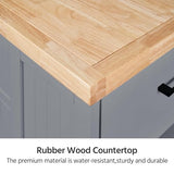 Yaheetech Rolling Kitchen Island with Thicker Rubberwood Countertop, Kitchen Cart on Hidden Wheels with 3 Drawers & Open Shelves, Storage Cabinet w/Inner Adjustable Shelves for Dining Room, Dark Gray Yaheetech