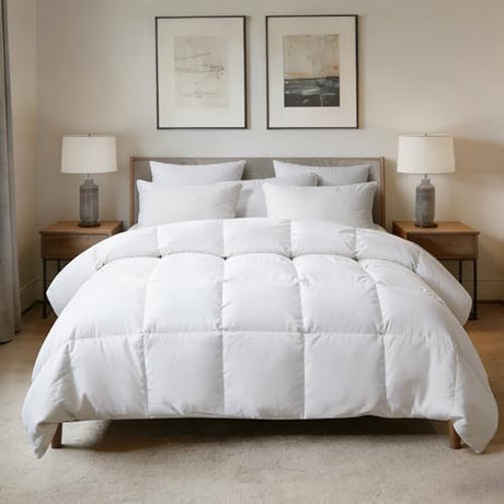 Hotel Suite Feather Down Comforter, Natural Fluffy Duvet Insert, Luxurious Hotel Collection Quilts, All Season Bedding Comforter, 100% Cotton Cover（Full/Queen Size, 88 x 88 Inch, White） Hotel Suite