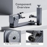 LONGER Rotary Extender (with Riser) is Ideal for Engraving Cylindrical, Wine Glass, and Irregular Objects. Compatible with Nano, Nano Pro, Ray5, B1, and Most Other Laser engravers. Longer