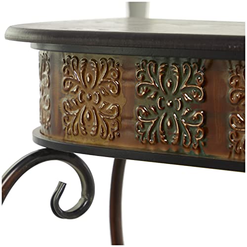 Deco 79 Metal Floral Embossed 1 Shelf Console Table with Ornate Scroll Legs, 43" x 14" x 32", Brown Deco 79