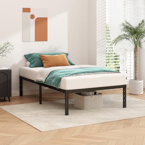 HLIPHA Metal Platform Bed Frame 18 Inch Tall,No Box Spring Needed,Twin Size Bed with Heavy Duty Strong Support Slats,Easy to Assemble,Black HLIPHA