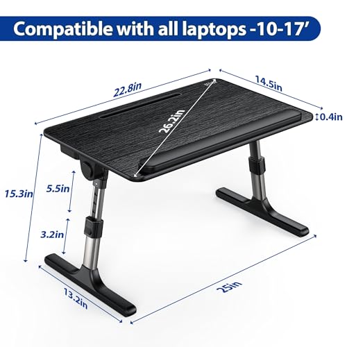Besign LT07 Lap Desk [Extra Large], Adjustable Laptop Table, Portable Standing Bed Desk, Foldable Sofa Breakfast Tray, Notebook Computer Stand for Reading and Writing (Black) BESIGN