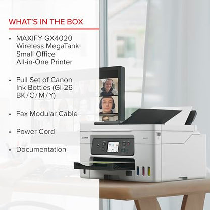 Canon Megatank GX4020 All-in-One Wireless Supertank Printer with Print, Copy, Scan and Fax | Auto Document Feeder | Mobile Printing | 2.7" LCD Touch Screen