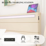 Benevika King Size Upholstered LED Bed Frame with Integrated USB Ports and Sturdy Wooden Slats - Beige Benevika