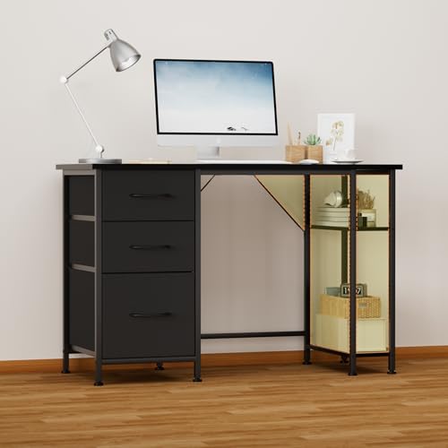 WENRENER Computer Desk with File Drawers Cabinet, 47Inch Home Office Desk with Storage, Gaming Desks with Study Work Writing Desk Computer Tables for Bedroom, Home Office, Black