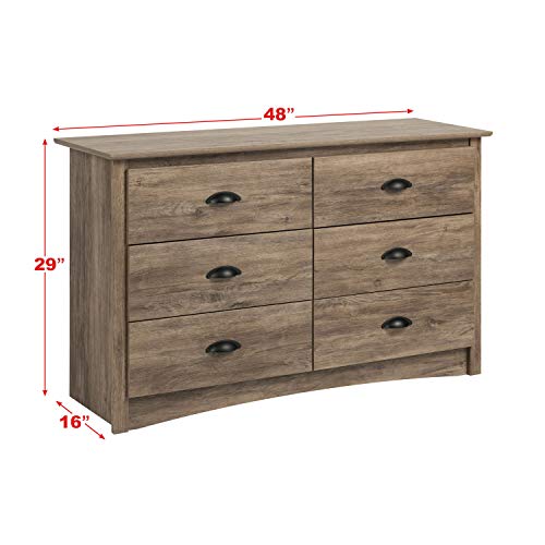 Prepac Salt Spring Children's Rustic 6-Drawer Dresser for Bedroom, Farmhouse Chest of Drawers for Children 16" D x 48" W x 29" H, Drifted Gray, DDC-4829 - WoodArtSupply