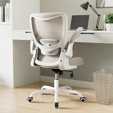 MUXX.STIL Office Chair, Ergonomic Desk Chair with Adjustable Lumbar Support and Flip up Armrest, Breathable Mesh Computer Chair for Home Office, Khaki MUXX.STIL