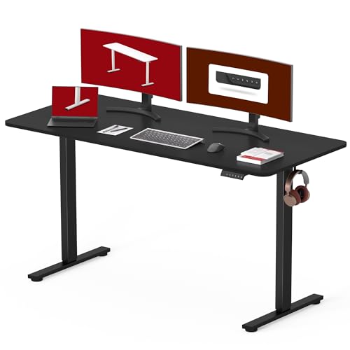 SANODESK Electric Standing Desk 55 x 28 Inches Whole-Piece Desktop Height Adjustable Stand Up Desk w/6-Button Controller Ergonomic Computer Desk for Home Office, Black Frame + Black Tabletop - WoodArtSupply