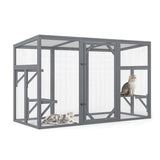 Outdoor Cat Catio House, Wooden Cat Habits with 3 Platforms, Lockable Doors, Top PC Sun Roof, Patio Yard Window Enclosures, Weatherproof, Gray Nyeekoy