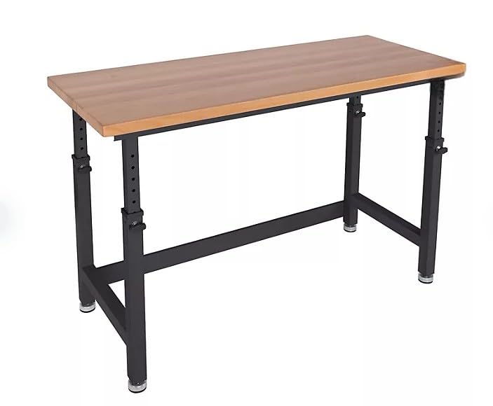 Heavy Duty Height Adjustable Workbench Table with Solid Wood Top, 1000 to 2000 lbs. Weight Capacity Workstation for Garage, Warehouse, Workshop, (28.5" to 42") Height (Graphite, 60" W x 24" D - WoodArtSupply