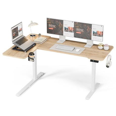 Acrolix 59 Inch L Shaped Standing Desk Adjustable Height, Electric Corner Standing Desk, Sit Stand Computer Table with Reversiable Splice Board,Light Rustic Brown Acrolix