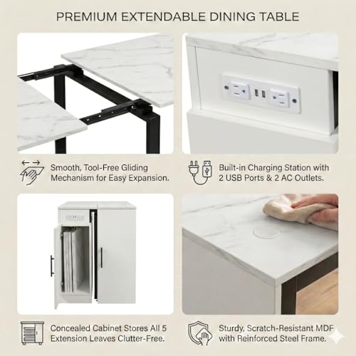 Royjhnl Transformer Table: Extendable Dining, Folding Console Table with Outlet, Space - Saving for 8-12, Perfect for Living Room & Kitchen Royjhnl