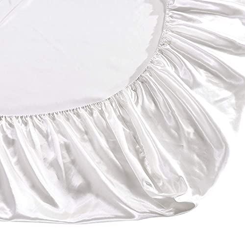 1 Piece Satin Fitted Sheet Only Classic Luxury Silky Soft Bed Sheets Solid Color (Twin, White) JUWENIN