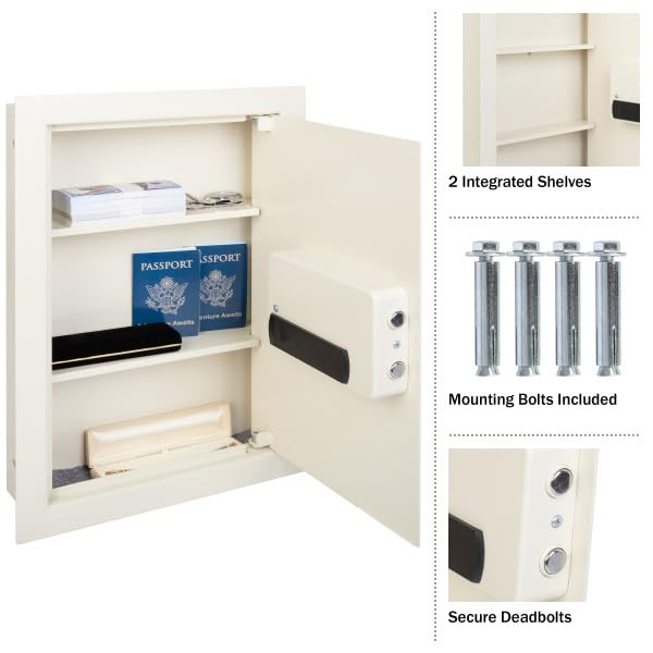 In-Wall Safe - Home or Business Safe with Keypad and 2 Manual Override Keys - Protects Cash, Jewelry, Passports, and More by Paragon Safes (Cream) Paragon Lock & Safe