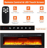 Zstar 60" Electric Fireplace Recessed and Wall Mounted with Remote Control, 750-1500W Fireplace Heater with Timer, Thermostat, Low Noise, Adjustable Flame Color, Speed & Brightness, Log & Crystals Zstar