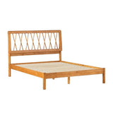 Walker Edison Full Transitional Geometric X Pattern Headboard Solid Wood Bed, Full Size, Caramel Walker Edison