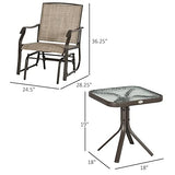Outsunny 3 Piece Outdoor Glider Chair with Coffee Table Bistro Set, 2 Patio Rocking Swing Chairs with Breathable Sling Fabric, Glass Tabletop, for Backyard, Garden and Porch, Mixed Brown Outsunny