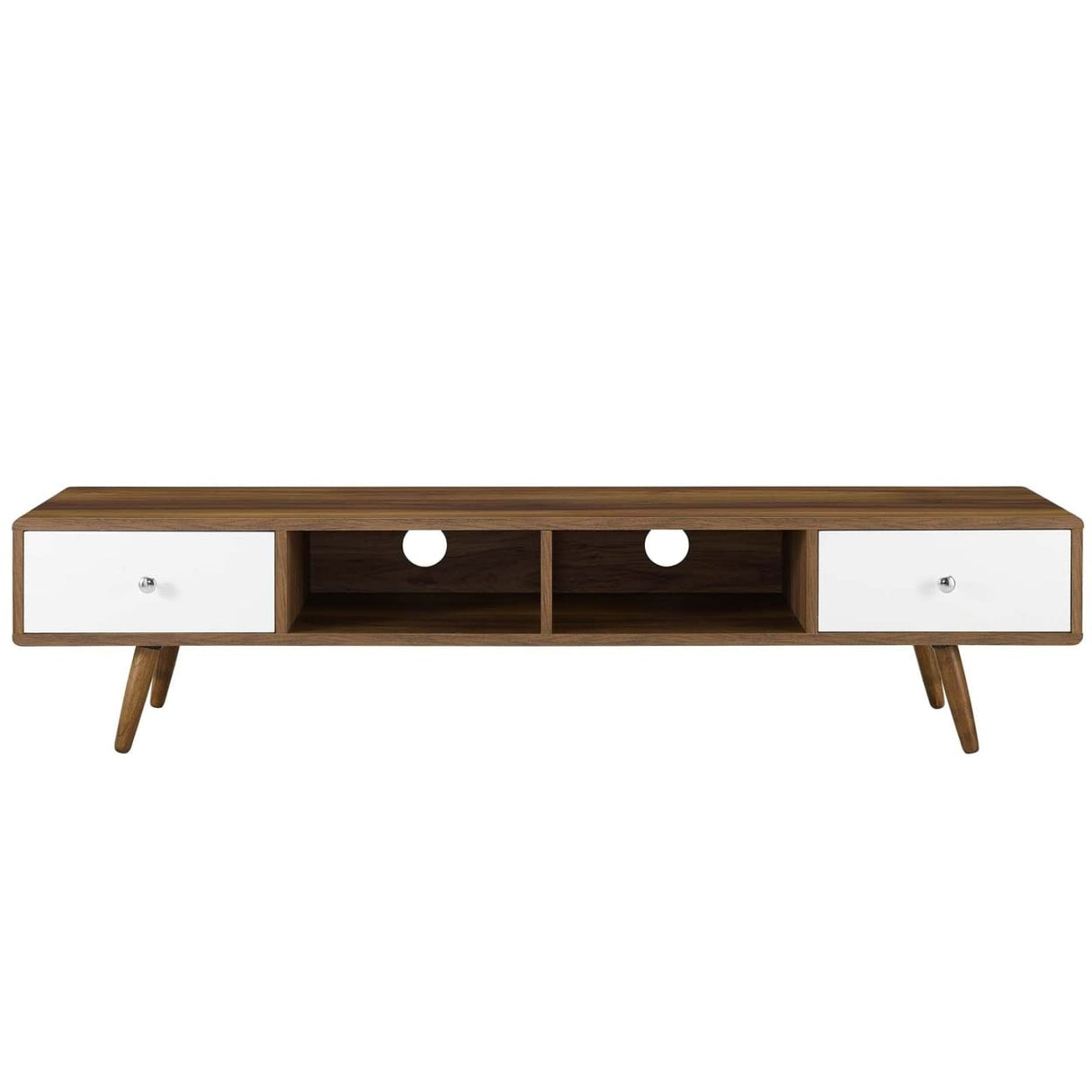 Modway Transmit 70" Media Console Wood TV Stand, 70 Inch, Walnut White Modway