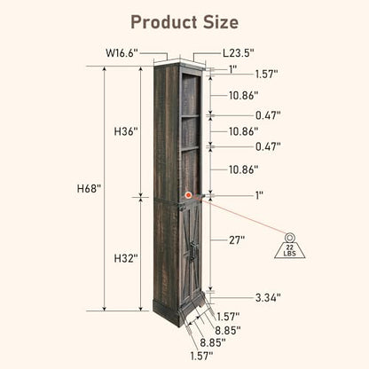 OKD Tall Corner Cabinet, Farmhouse Storage Cabinet with Barn Door Design & Adjustable Shelves, Home Space Saver for Bathroom, Living Room, Dark - WoodArtSupply