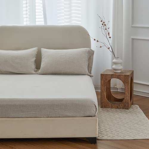 Simple&Opulence 100% Linen Fitted Sheet Full(1 Piece), 14 Inch Deep Pocket Mattress Cover Natural French Flax Stone Washed Farmhouse Soft Breathable Bottom Sheets-Linen Simple&Opulence