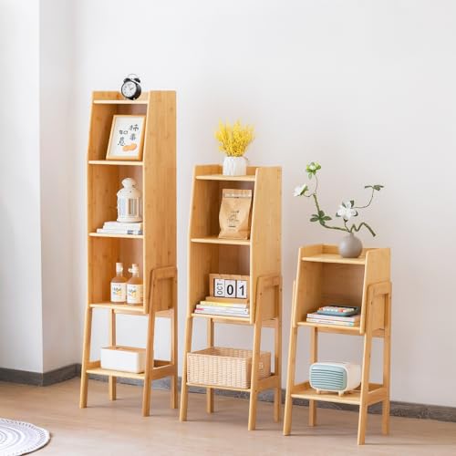 Welnow Natural Modern End Table, Bamboo Nightstand with 1 Tier Storage Space Open Shelf Side Table Cabinet Bedside Table Practical Sofa Side Table for Bedroom, Living Room,Small Welnow
