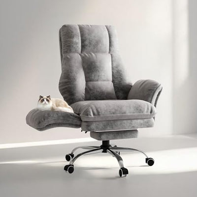 Big and Tall Office Chair, Flip Armrests for Pets & Cross Legged Sitting, Executive Ergonomic Computer Gaming Chair with Foot Rest, Premium Tech Fabric Wide Seat Reclining Desk Chair