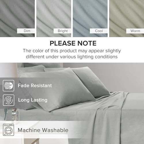 Comfort Spaces Cotton Flannel Sheets Queen Size, Ultra Soft Flannel Sheet Set with 14" Elastic Pocket , Breathable Warm Flannel Bedding, Grey Solid 4 Piece Comfort Spaces
