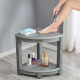 Waterproof Shower Bench for Inside Shower, Gray HDPS Corner Shower Stool for Shaving Legs, Poly Lumber Shower Foot Seat, Plastic Bathroom Shower Bench Seat with Storage Shelf, Non-Slip/No-Maintenance KaimuBench