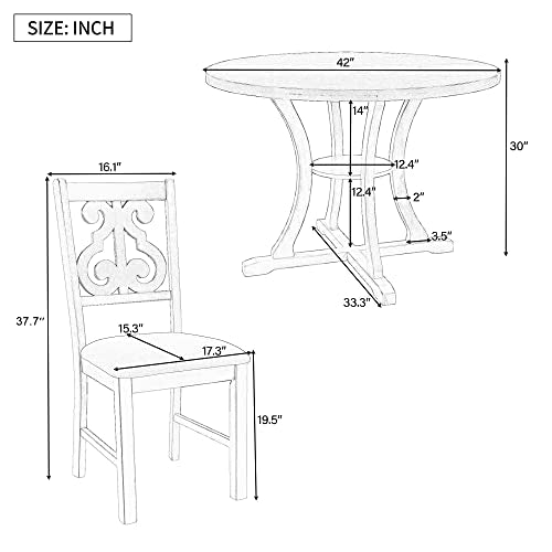 Merax 5 Piece Round Dining Table Set 4 Retro Chairs with Special-Shaped Table Legs, Exquisitely Designed Hollow Chair Back for Dining Room, Antique Blue Merax