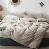 MooMee Bedding Duvet Cover Set 100% Washed Cotton Linen Like Textured Breathable Durable Soft Comfy (Heathered Tannish Linen Grey, Queen 90"x90") MooMee