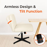 NEO Chair Criss Cross Chair No Wheels Armless Cross Legged Office Desk Wide Comfy Vanity Makeup Chair Adjustable Computer Task for Home Office Fabric (Beige) NEO CHAIR