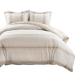 Lush Decor Farmhouse Stripe Reversible Cotton Duvet Cover Queen Size 3 Piece Set Full/Queen Neutral - Farmhouse Bedding Set - Striped Duvet Cover Lush Decor