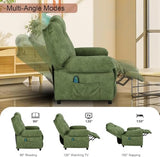 KCREAM Overstuffed Push Back Recliner Chair for Living Room, Mid Century Fabric Heated Massaging Reclining Chair Small Recliner Chair with Heat and Massage, Green